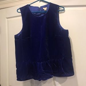 Blue Velour Peplum sleeveless top.